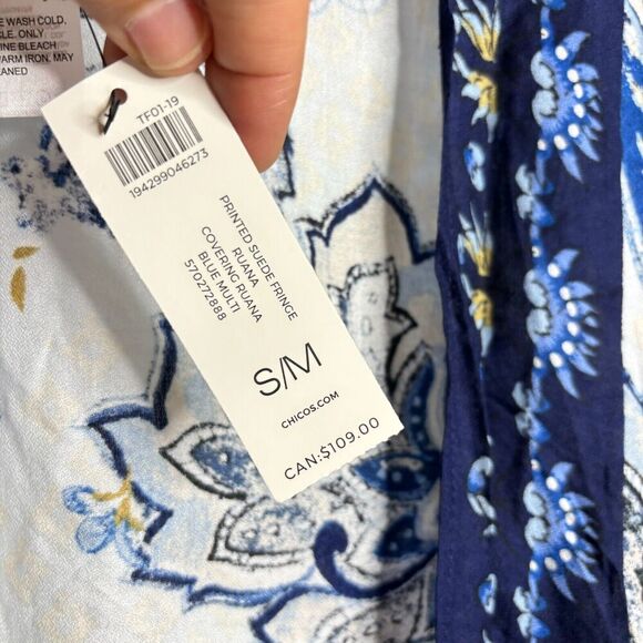 Chico's Printed Suede Fringe Ruana Kimono Cardigan Multicolor S/M NEW - Picture 9 of 10